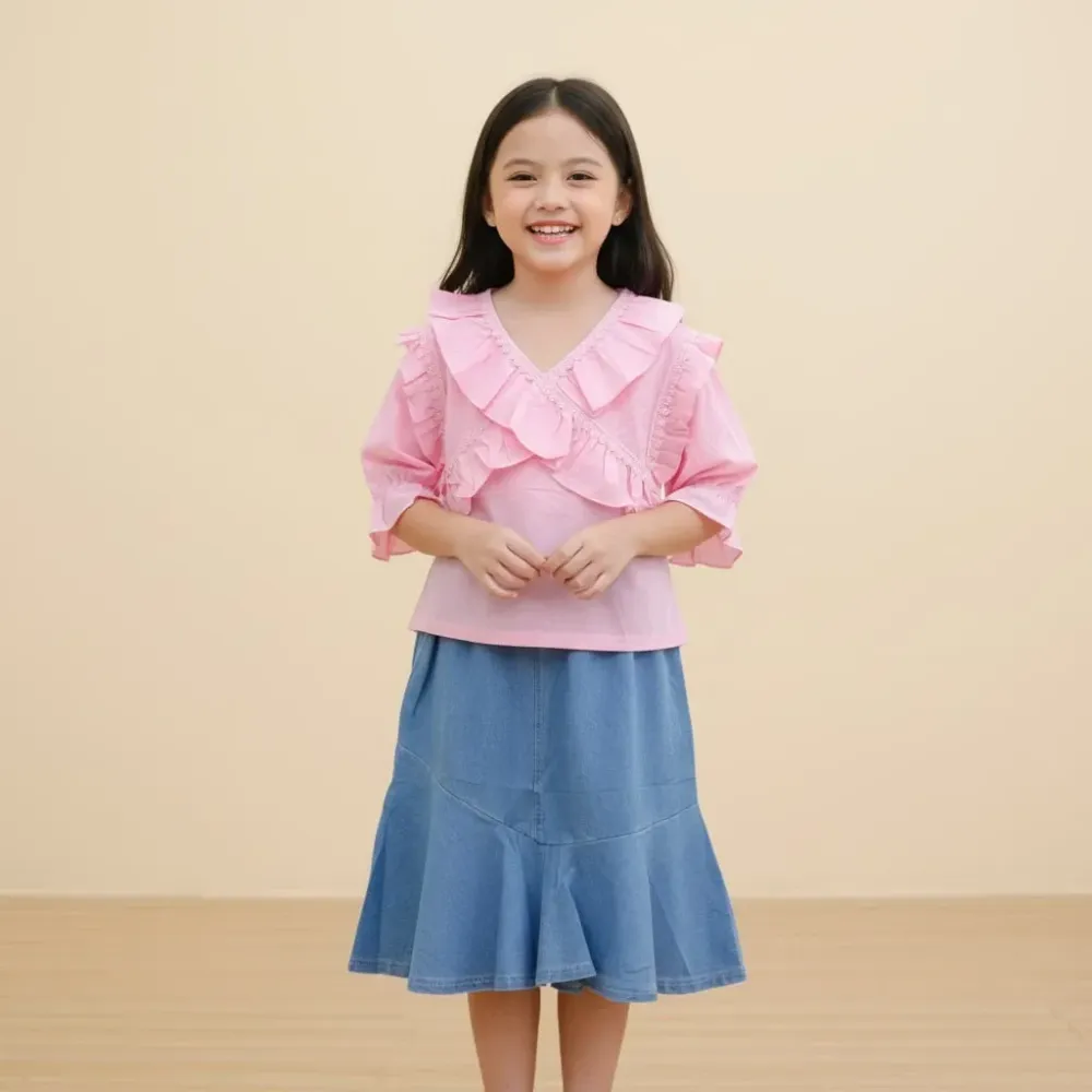 Set Girls Ruffle Denim Duo — tampilan lain
