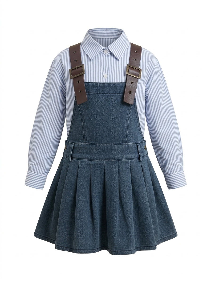 Dress Girl Denim Stripe Suit