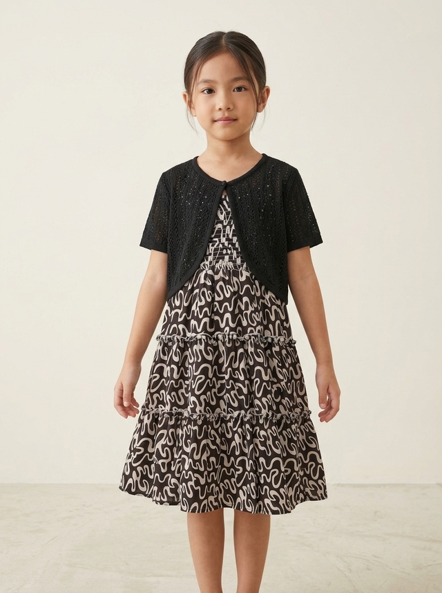 Dress Girl Monochrome Picnic Angle — tampilan lain