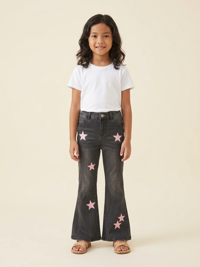 Pants Girl Denim Star Pink Dark — tampilan lain
