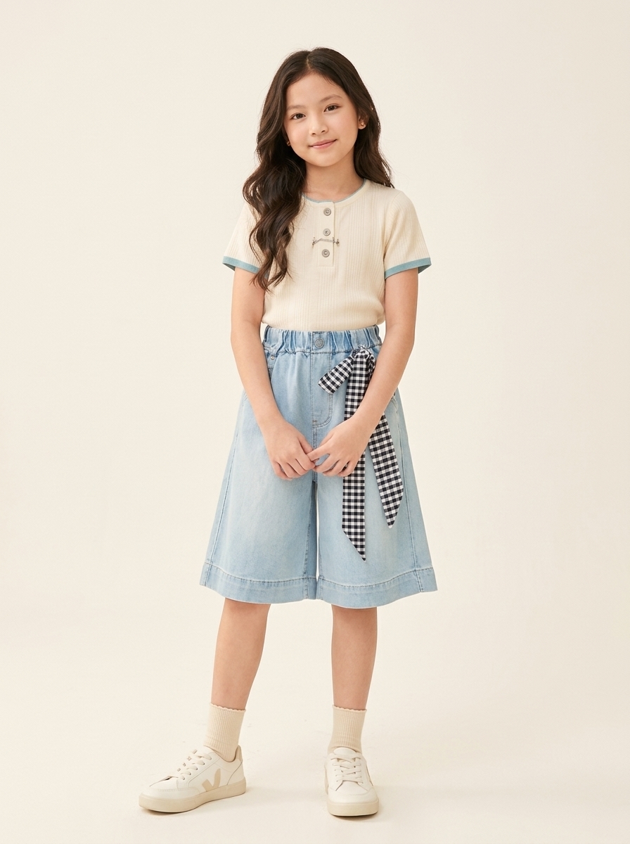 lamonte-111-PantsGirlShortBowDenim - Foto 1