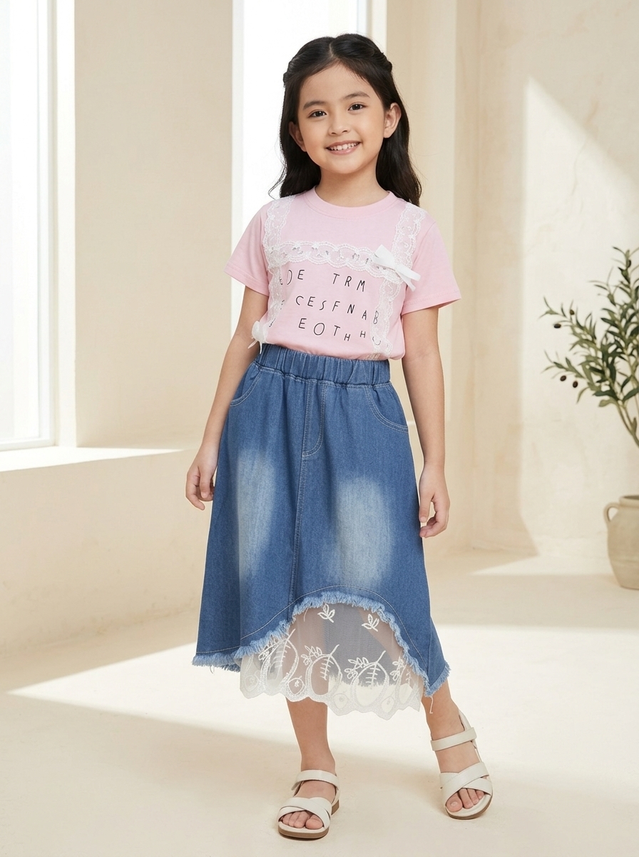 Set Girl Long Skirt Lace